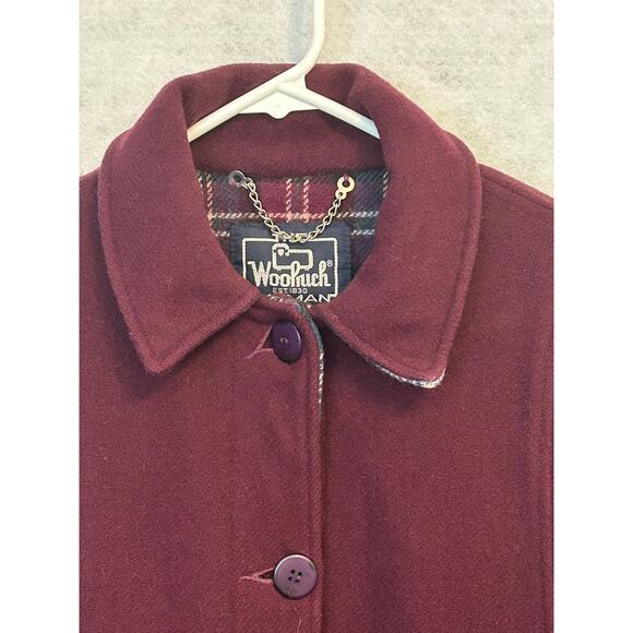 Woolrich Woman Vintage Wool Shacket Burgandy Blue Size S - Picture 7 of 13